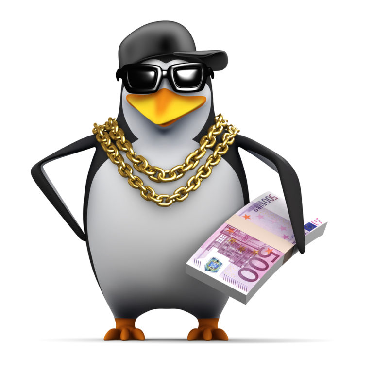 rappeur pingouin avec des euros