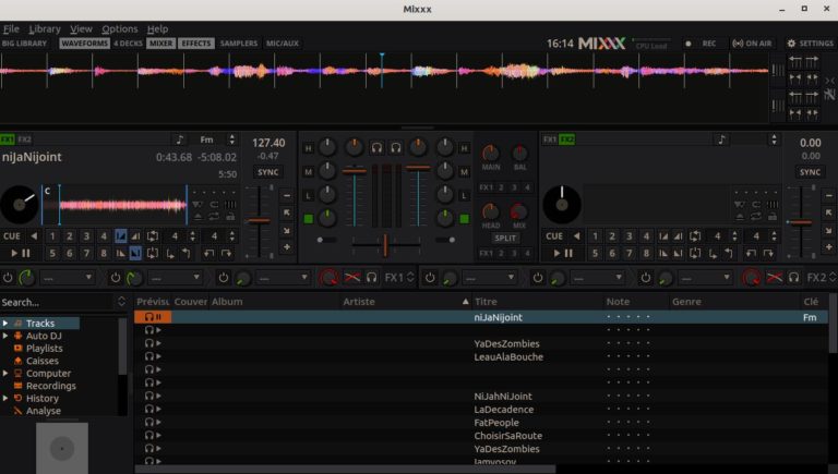 logiciel de mixage gratuit Mixxx: fenêtre d'accueil sous linux